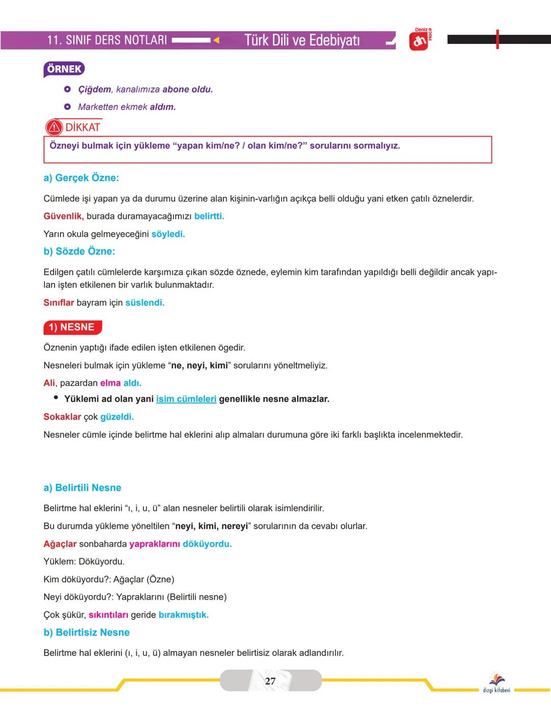 # 11. SINIF
TÜRK DİLİ VE EDEBİYATI
DERS NOTLARI
Yazar
Deniz Hoca
Matbaa
Repro Bir Matbaacılık Kağıt
Reklam Tasarım Ticaret Ltd. Şti.
Serti