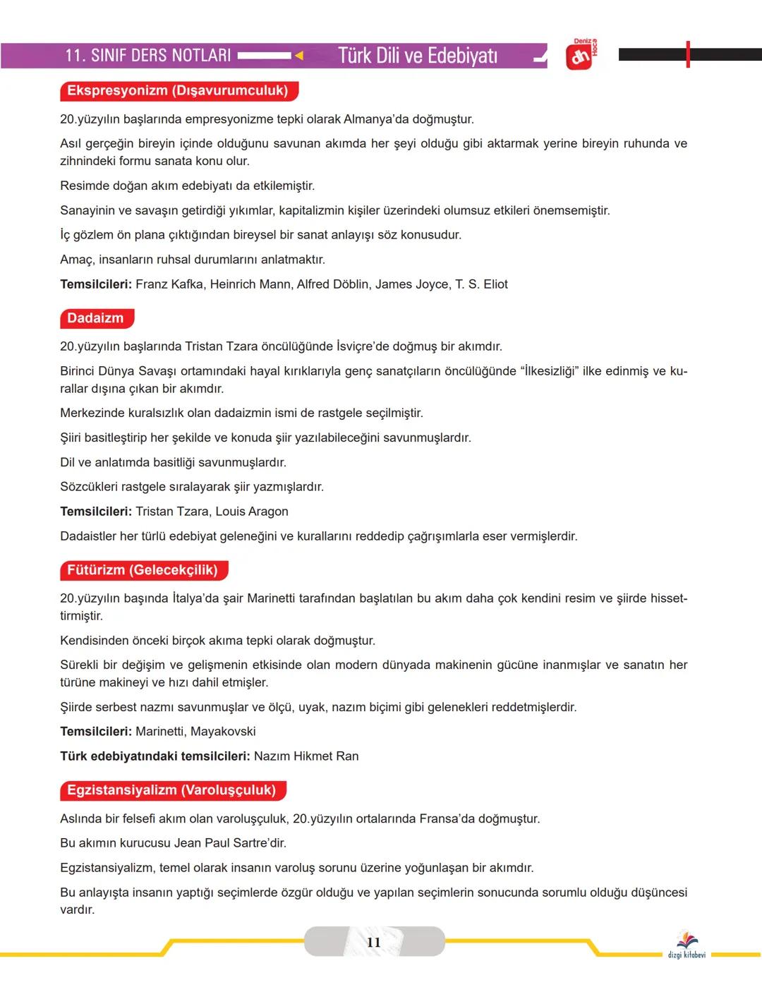 # 11. SINIF
TÜRK DİLİ VE EDEBİYATI
DERS NOTLARI
Yazar
Deniz Hoca
Matbaa
Repro Bir Matbaacılık Kağıt
Reklam Tasarım Ticaret Ltd. Şti.
Serti