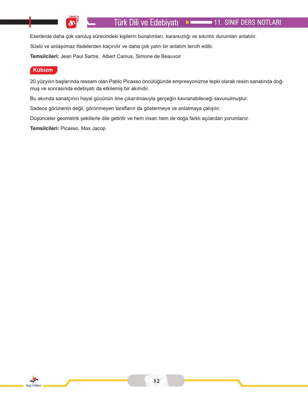 # 11. SINIF
TÜRK DİLİ VE EDEBİYATI
DERS NOTLARI
Yazar
Deniz Hoca
Matbaa
Repro Bir Matbaacılık Kağıt
Reklam Tasarım Ticaret Ltd. Şti.
Serti