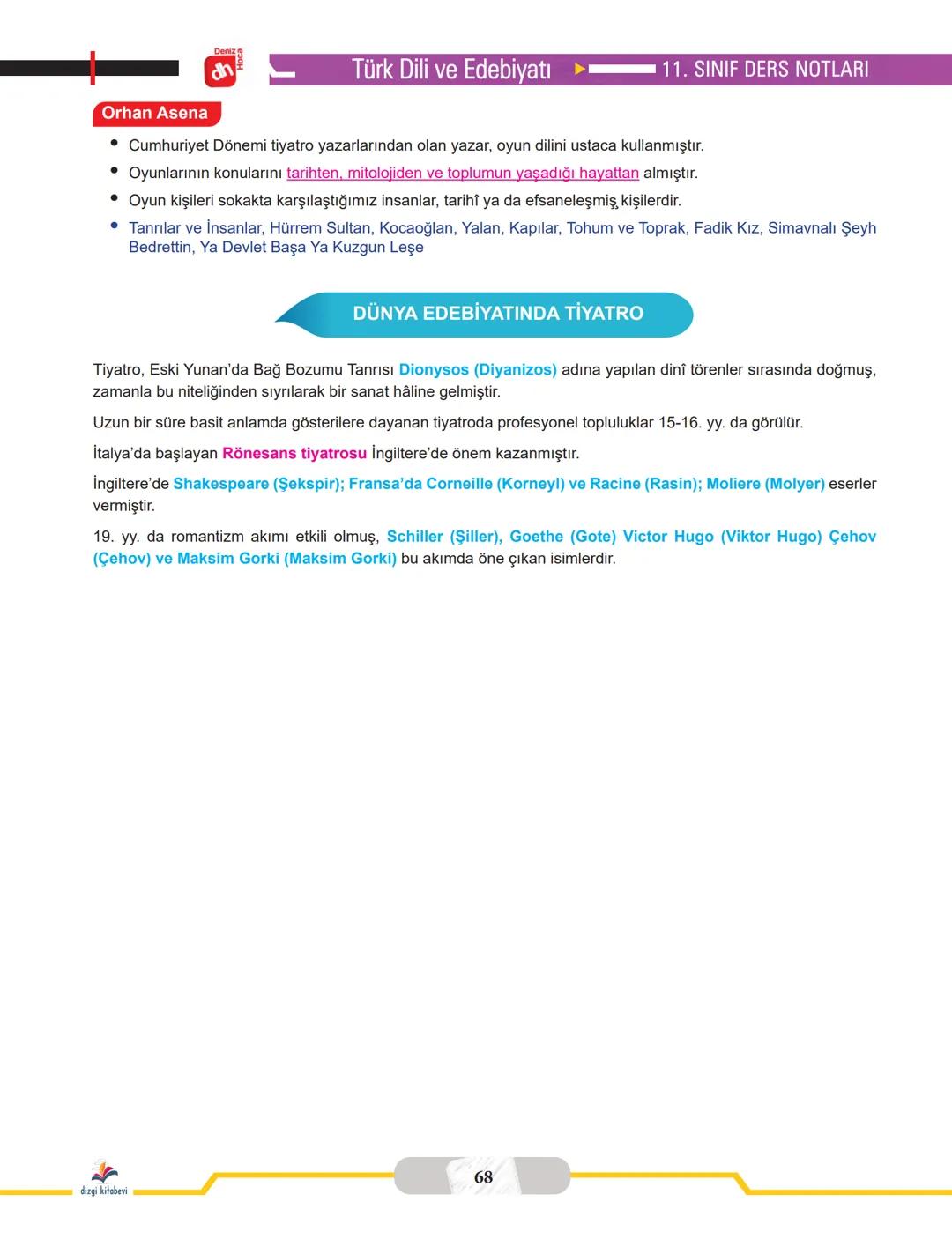 Deniz
TIYATRO ÜNİTESİ
dizgi kitabevi # Türk Dili ve Edebiyatı
DERS NOTLARI
- Tiyatro
- 1923-1950 Cumhuriyet Dönemi'nde Tiyatro
- 1950-198