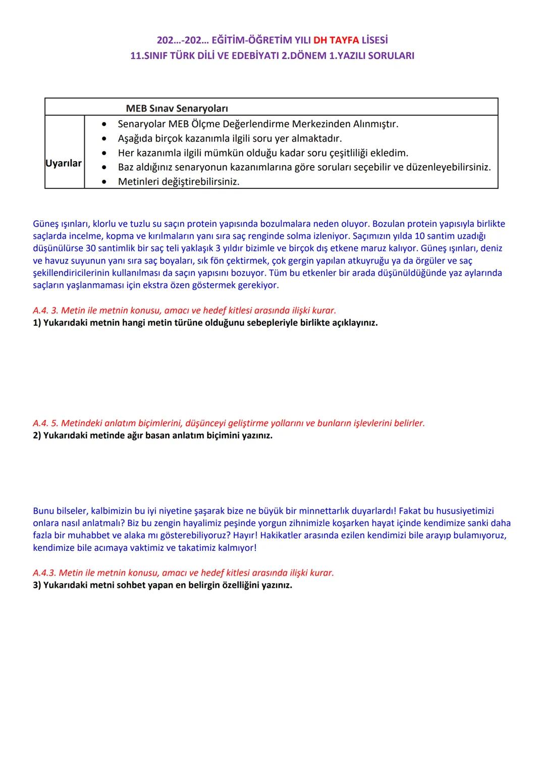 Deniz
dh
Hoca
YAZILI VE KONU
PEKİŞTİRME SORULARI
dizgi kitabevi 202...-202.... EĞİTİM-ÖĞRETİM YILI
LİSESİ
11.SINIF TÜRK DİLİ VE EDEBİYATI 1.