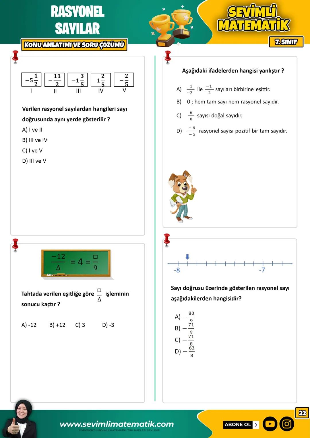 RASYONEL
SAYILAR
KONU ANLATIMI VE SORU ÇÖZÜMÜ
a
RASYONEL SAYILAR (Q) →
b
NOT
TAM SAYILAR (Z) ...-2,-1,0,1,2...
DOĞAL SAYILAR (N)
0,1,2,3,4,5