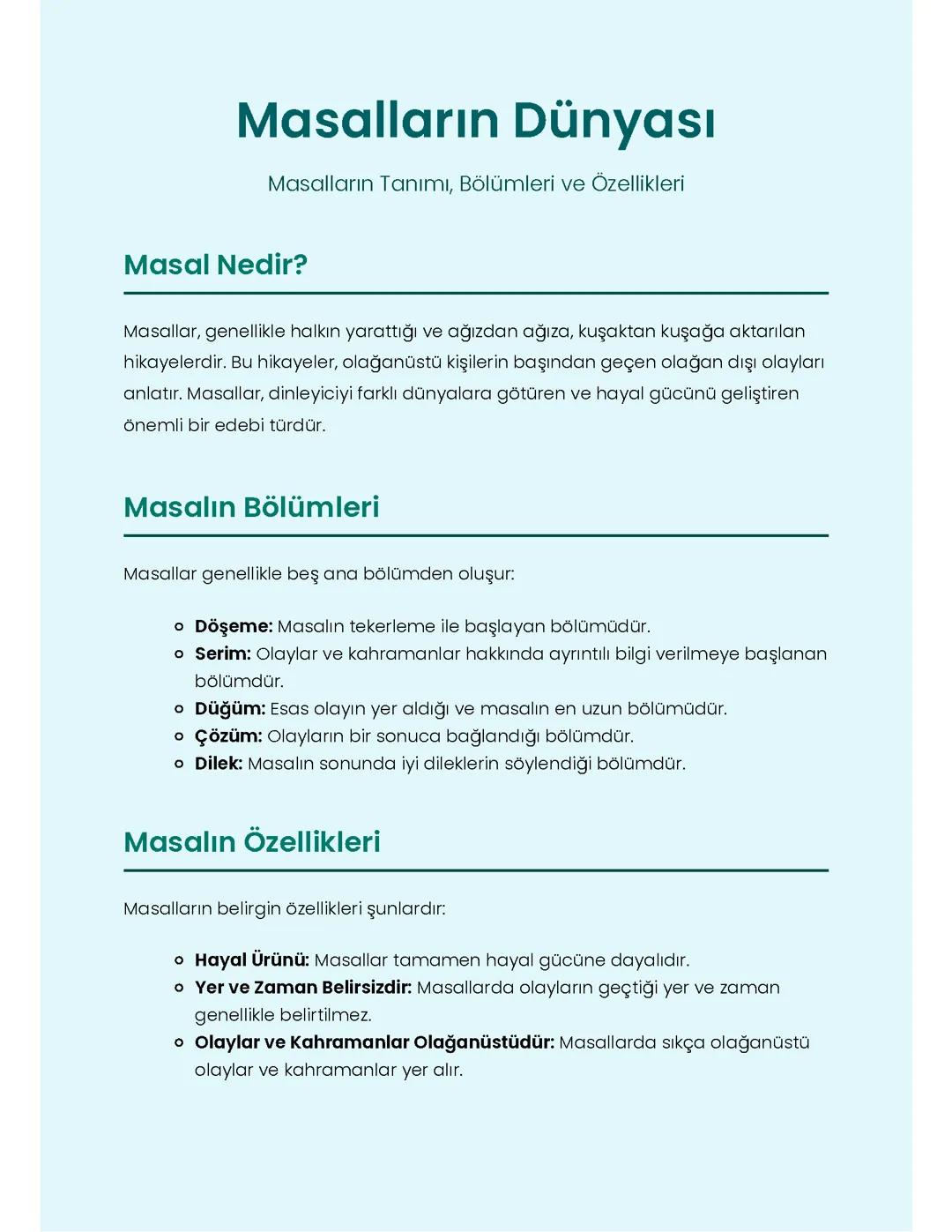 Masal Dünyasına Yolculuk: Tanım ve Özellikler