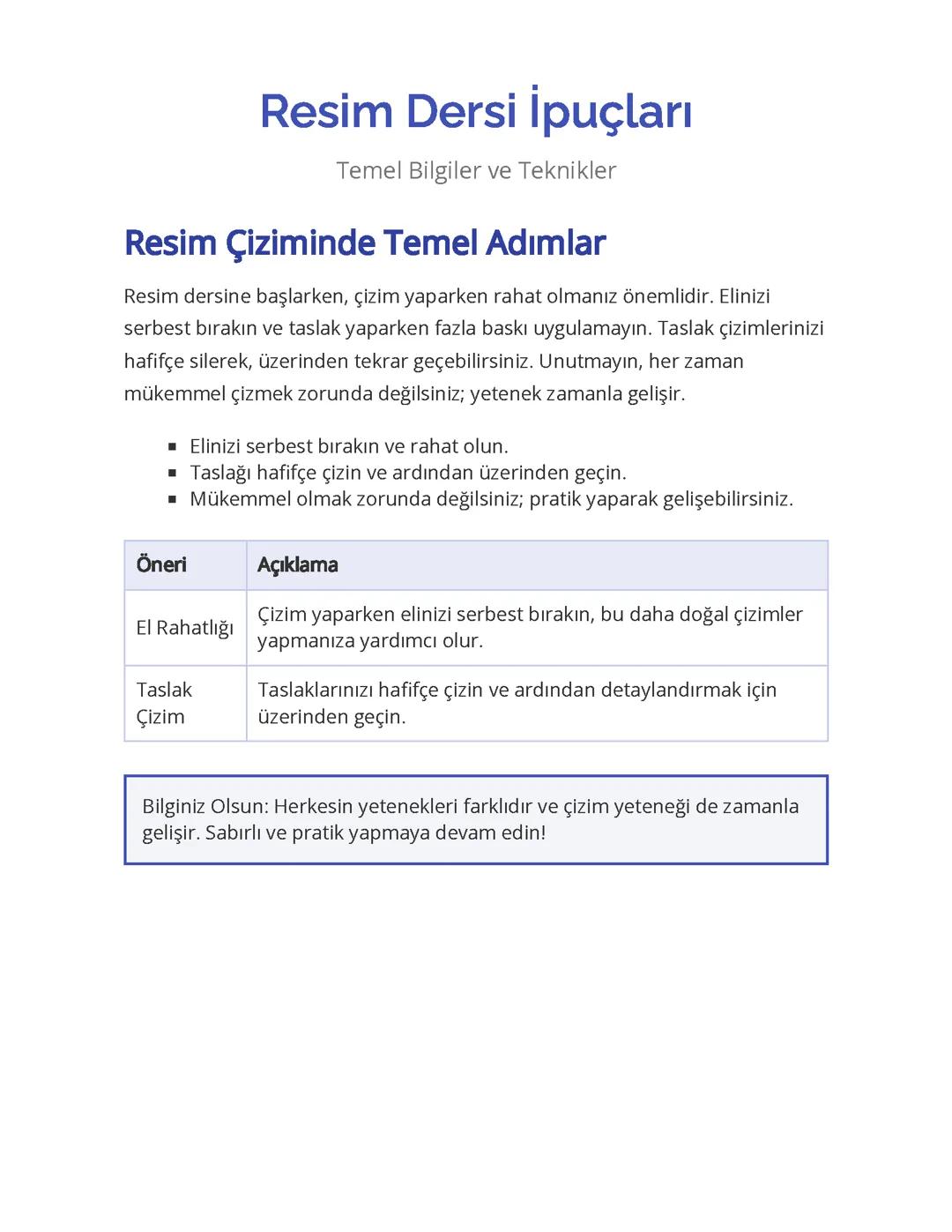 Resim Dersi İpuçları