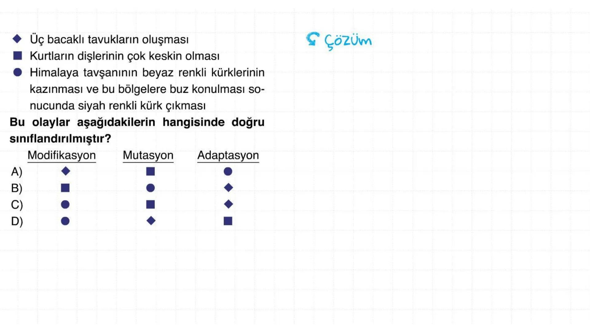 # ADAPTASYON
(ÇEVREYE
UYUM) Bir türün neslini devam ettirebilmesi için değişen
çevre koşullarına karşı sürekli uyum sağlayabilme
yeteneğinde