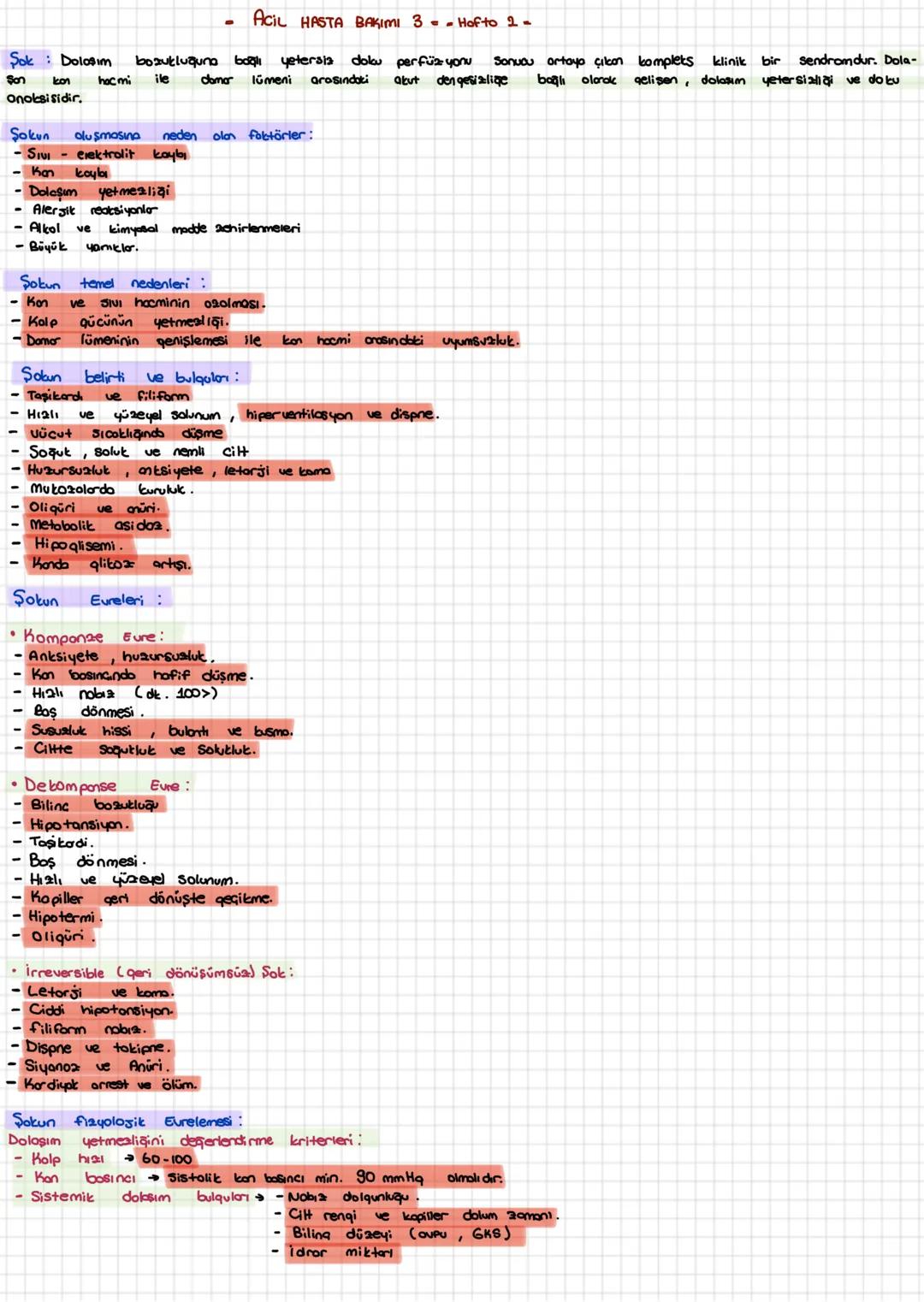 -
ACIL HASTA BAKIMI 3 = = Hofto 2-
Şok Dolosim bozukluğuna bağlı yetersia doku perfüzyonu Sonucu ortaya çıkan
domar lümeni arasındaki akut d
