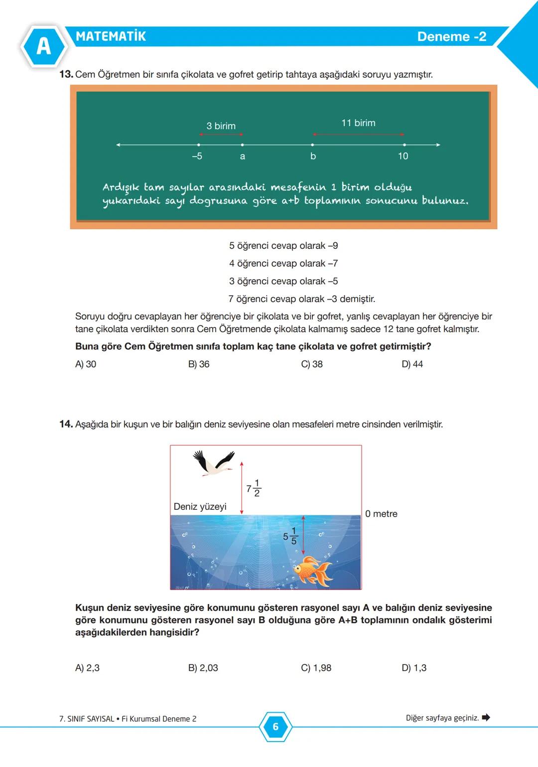 7. SINIF - SAYISAL
A
KİTAPÇIĞI
TÜRKİYE GENELİ
KURUMSAL DENEME - 2
AD - SOYAD
SINIF / ŞUBE
NUMARA
| DERS ADI | SORU SAYISI | TOPLAM SOR