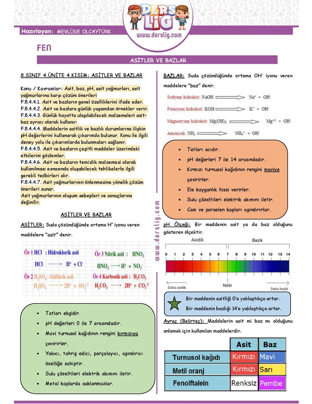 8 sinif asitler ve bazlar 4 unite