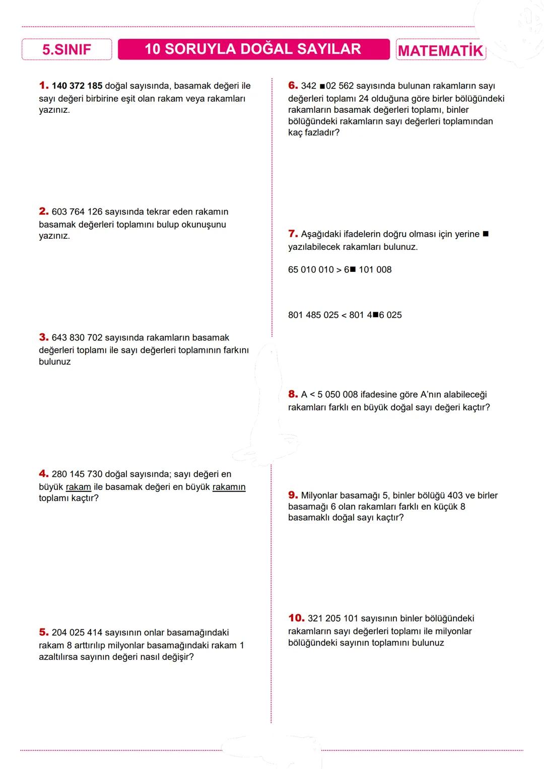 5.SINIF
BASAMAK VE BÖLÜK
DOĞAL SAYILAR
► Basamak: Bir sayıdaki rakamların bulunduğu
yer.
► Bölük: Bir sayının basamaklarını sağdan sola
doğr