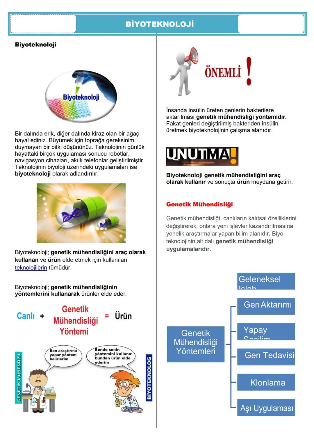 # BİYOTEKNOLOJİ
Biyoteknoloji
Biyoteknoloji
Bir dalında erik, diğer dalında kiraz olan bir ağaç
hayal ediniz. Büyümek için toprağa gereks