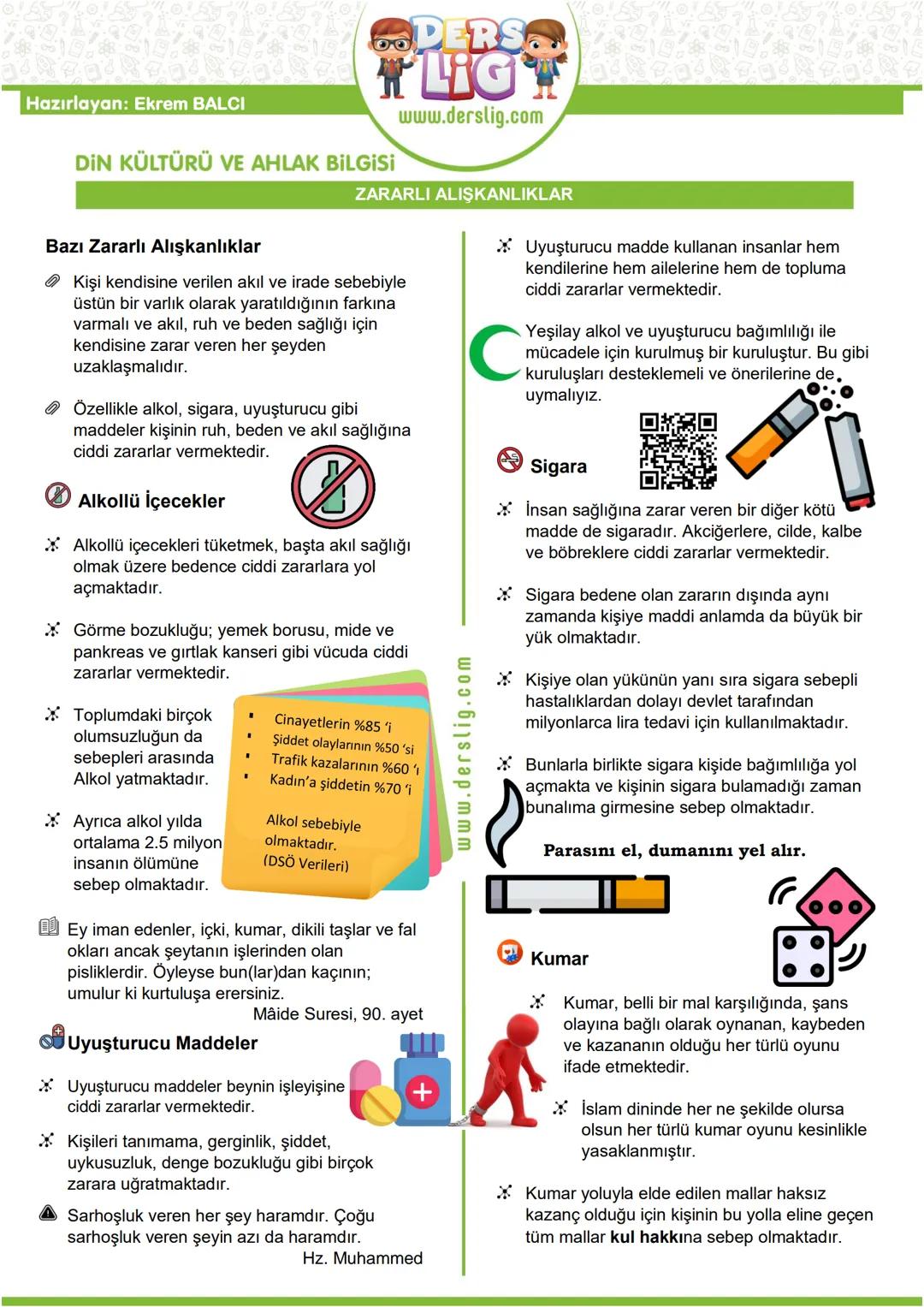 Hazırlayan: Ekrem BALCI
DİN KÜLTÜRÜ VE AHLAK BİLGİSİ
Bazı Zararlı Alışkanlıklar
PERS
LIG
www.derslig.com
ZARARLI ALIŞKANLIKLAR
Kişi kendisin