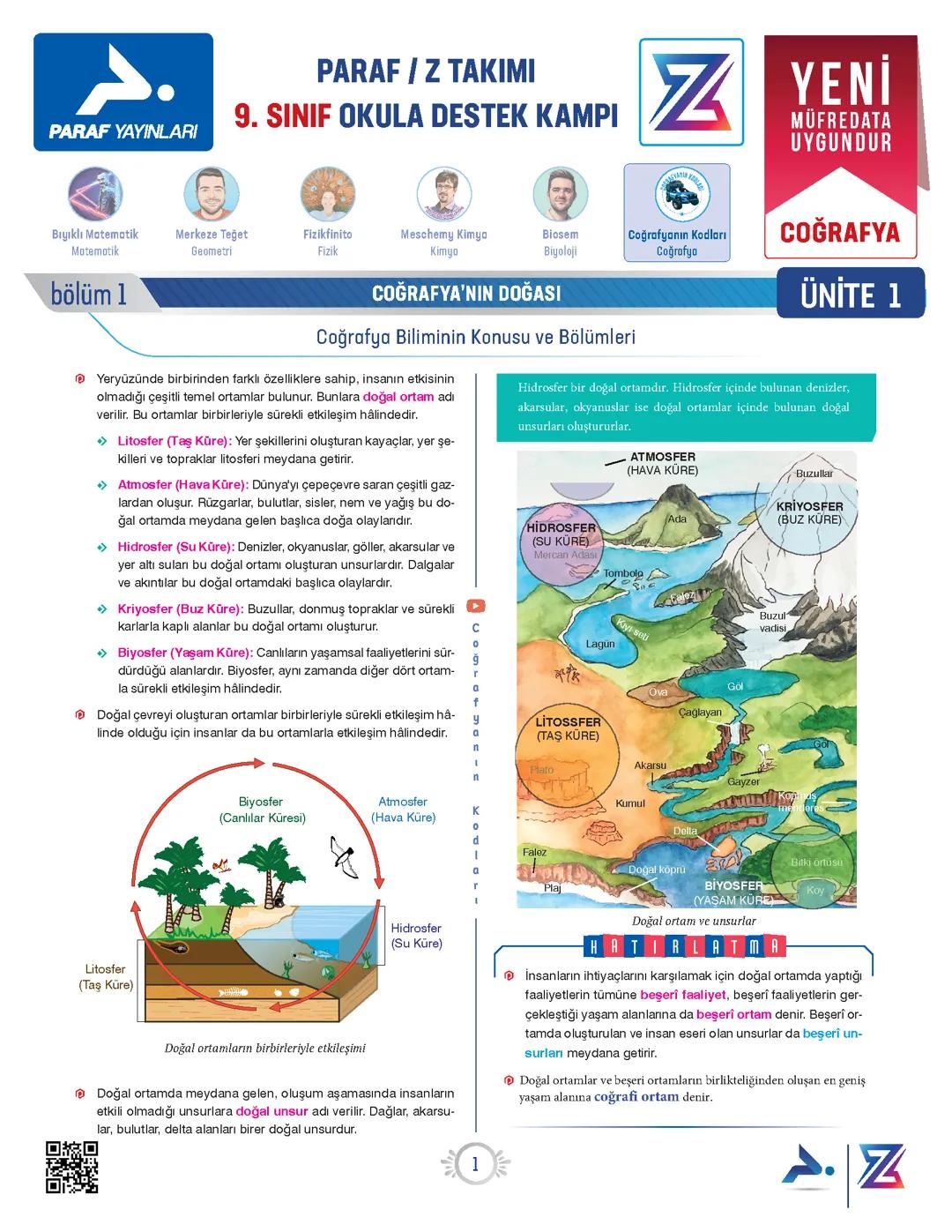 9. Sınıf Coğrafya biliminin konusu ve bolumlari