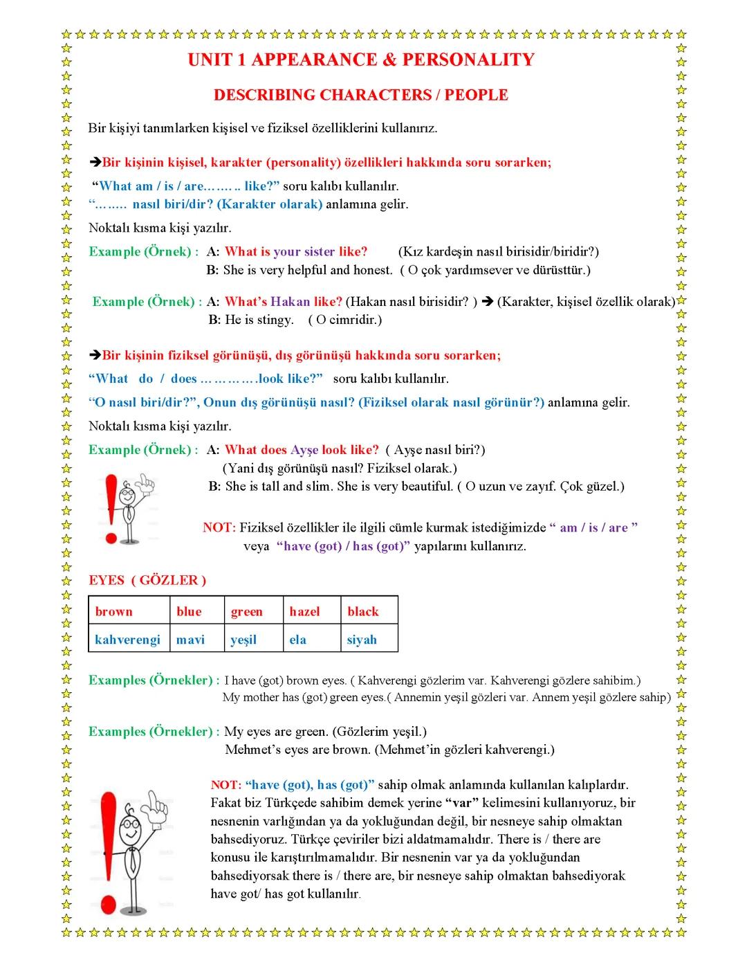 İNGİLİZCE ÇALIŞMA KAĞIDI