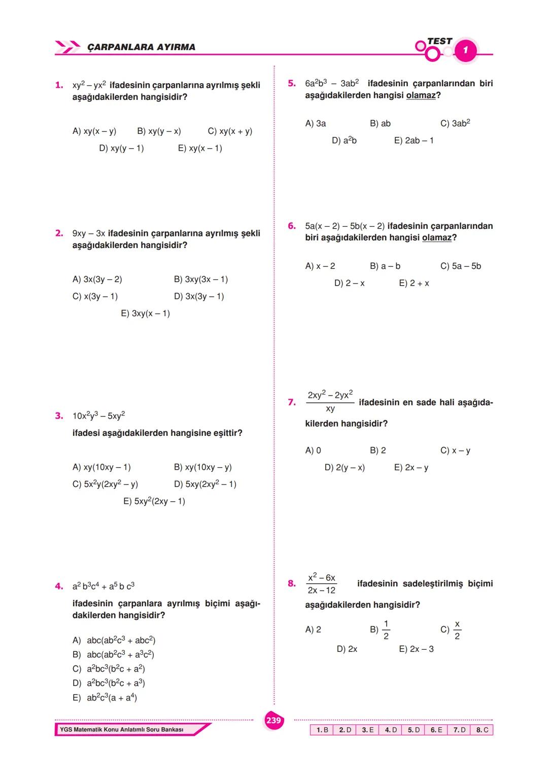 CARPANLARA AYIRMA
ÇARPANLARA AYIRMA
İçerisinde bilinmeyen bulunan ve bilinmeyenlerin
her değeri için daima doğru olan eşitliklere özdeşlik
d