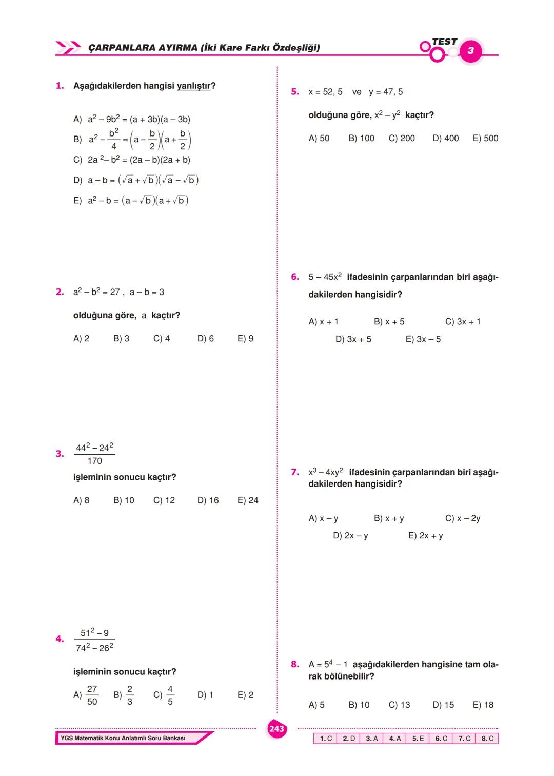 CARPANLARA AYIRMA
ÇARPANLARA AYIRMA
İçerisinde bilinmeyen bulunan ve bilinmeyenlerin
her değeri için daima doğru olan eşitliklere özdeşlik
d