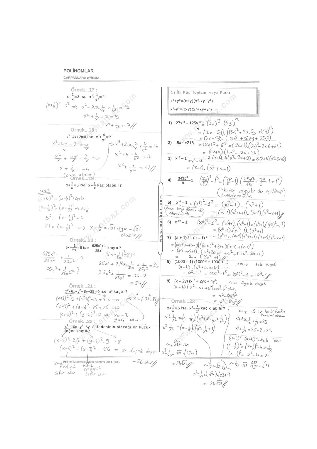 POLINOMLAR
ÇARPANLARA AYIRMA
ÇARPANLARA AYIRMA
Bir çok terimli ifadenin çarpanlarının
çarpımı cinsinden yazılışına çarpanlarına
ayrılmış h