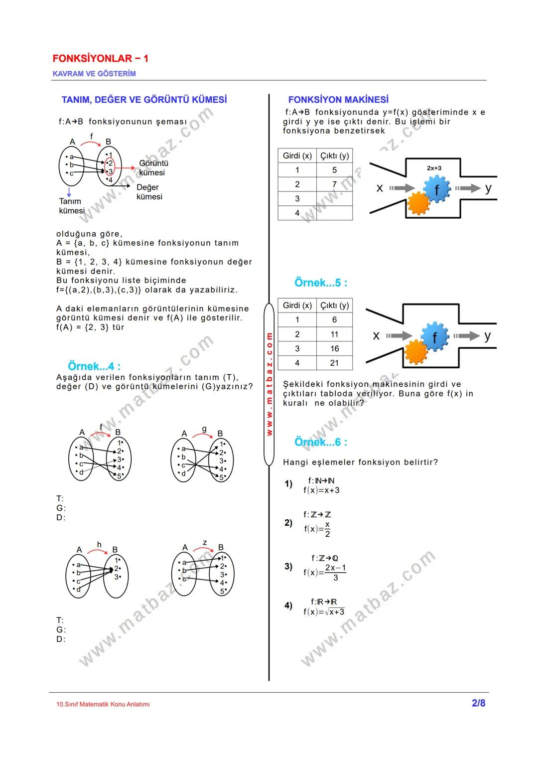 FONKSİYONLAR - 1
KAVRAM VE GÖSTERİM
KAVRAM OLARAK FONKSİYON
"Bir arabanın aldığı yol (x), zamana (t)
bağlıdır."
ifadesinin denklem şeklinde