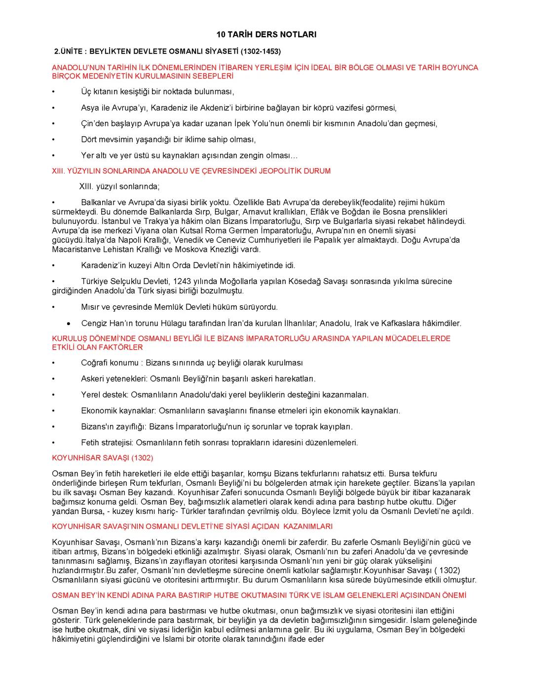 10. Sınıf tarih 2. Ve 3. Ünitenin bir kısmı