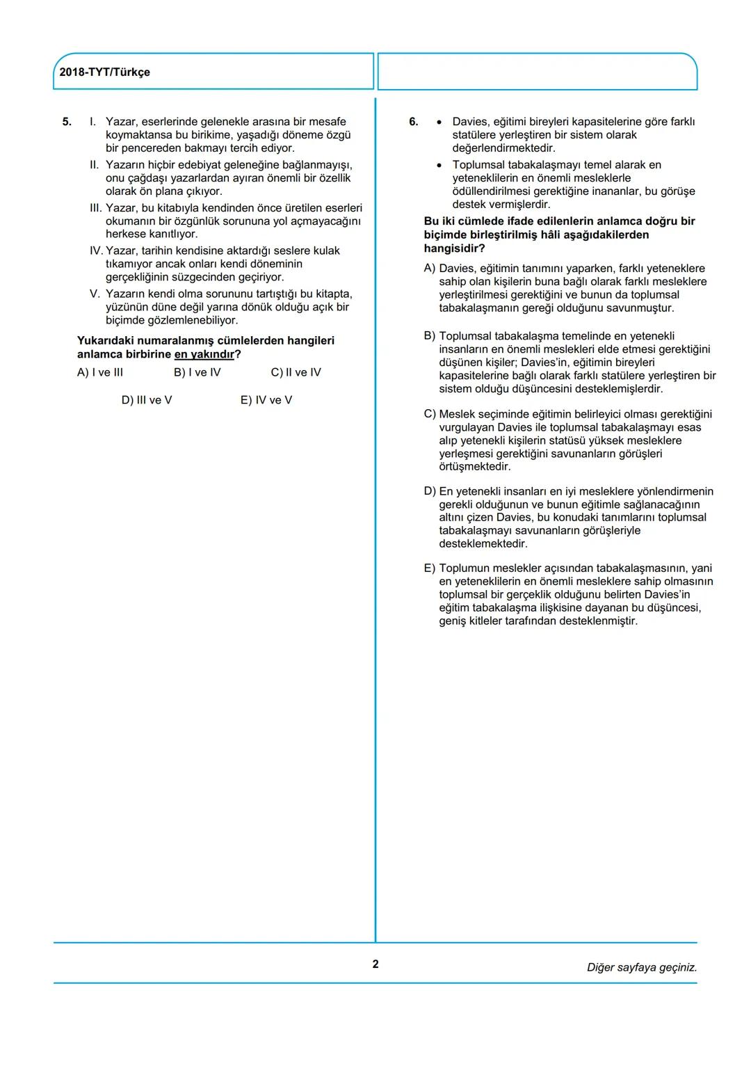 ÖSYM
T.C. Ölçme, Seçme ve Yerleştirme Merkezi
YÜKSEKÖĞRETİM KURUMLARI SINAVI
TEMEL YETERLİLİK TESTİ (TYT)
30 HAZİRAN 2018 CUMARTESİ
Bu testl