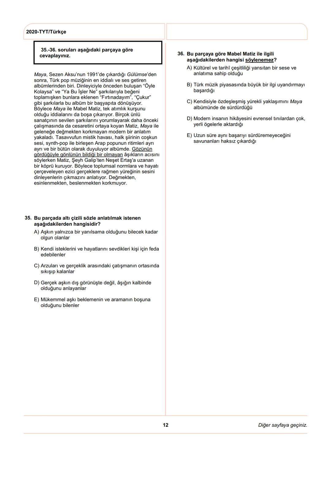 ÖSYM
T.C. Ölçme, Seçme ve Yerleştirme Merkezi
YÜKSEKÖĞRETİM KURUMLARI SINAVI
TEMEL YETERLİLİK TESTİ (TYT)
27 HAZİRAN 2020 CUMARTESİ
Bu t