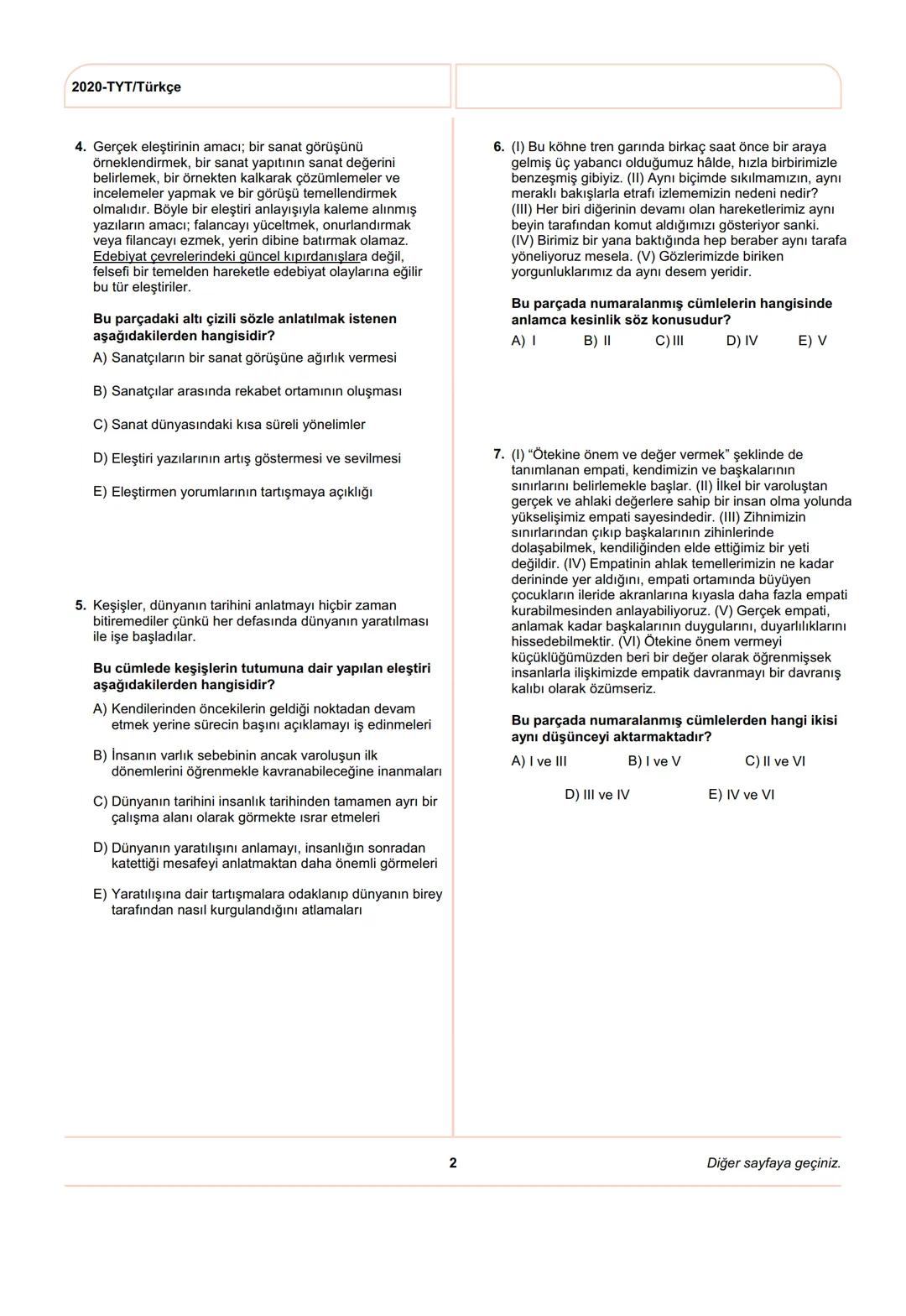 ÖSYM
T.C. Ölçme, Seçme ve Yerleştirme Merkezi
YÜKSEKÖĞRETİM KURUMLARI SINAVI
TEMEL YETERLİLİK TESTİ (TYT)
27 HAZİRAN 2020 CUMARTESİ
Bu t