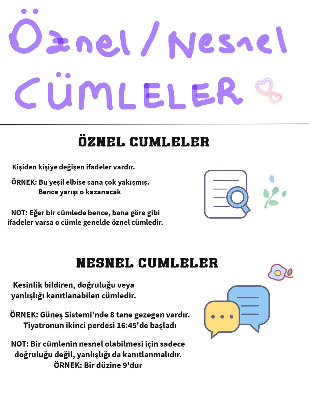 # GIRLS
LEARNING NOTES
I AM LEARNING
NAME
CLASS # Öznel/Nesnel
CÜMLELER
## ÖZNEL CUMLELER
Kişiden kişiye değişen ifadeler vardır.
ÖRN