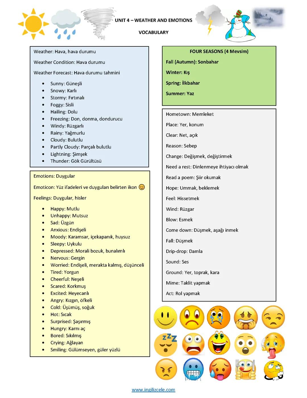 6. Sınıf İngilizce 4. Ünite kelimeleri