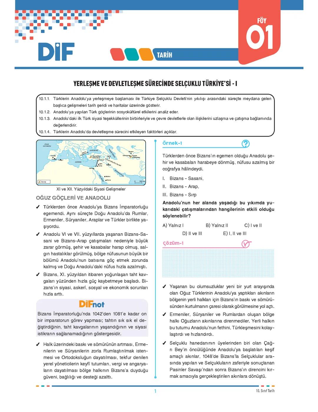 10.sınıf tarih yerleşme ve devletleşme sürecinde Selçuklu Türkiyesi