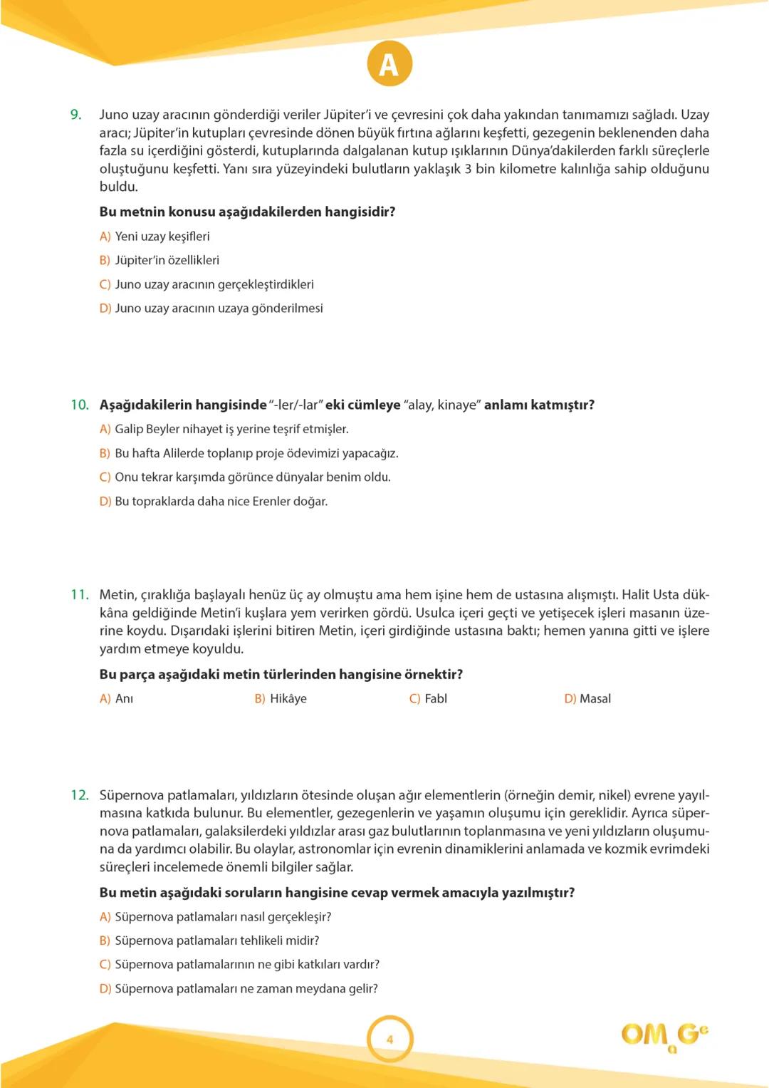 241003
6.
SINIF
SÜREÇ DEĞERLENDİRME
UYGULAMASI
Adı Soyadı:
Okulu:
Sınıfı / Şubesi:
Numarası:
SÖZEL BÖLÜM
A
KİTAPÇIĞI
Dersler Soru Sayı