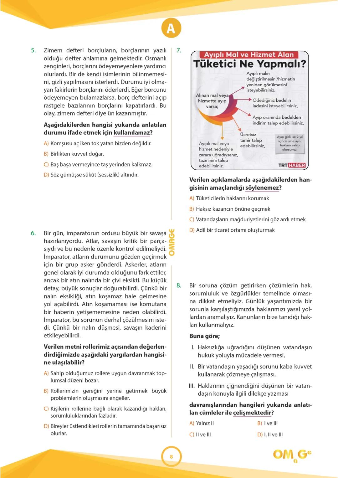 241003
6.
SINIF
SÜREÇ DEĞERLENDİRME
UYGULAMASI
Adı Soyadı:
Okulu:
Sınıfı / Şubesi:
Numarası:
SÖZEL BÖLÜM
A
KİTAPÇIĞI
Dersler Soru Sayı