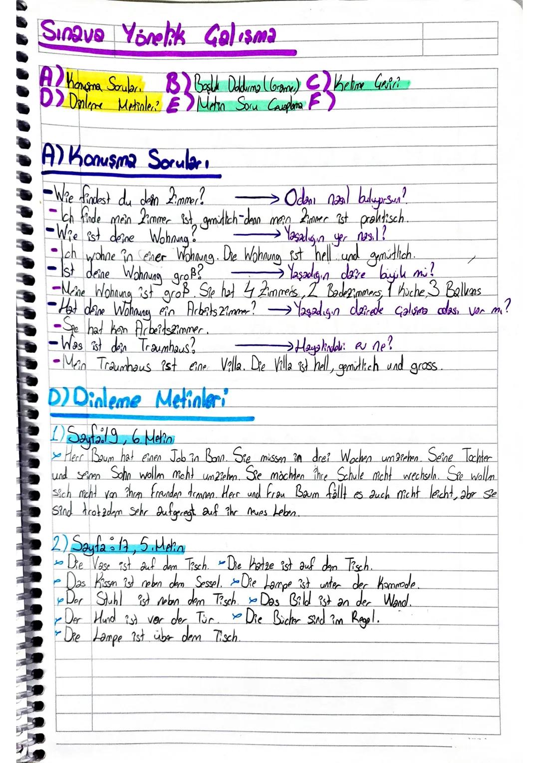 1. Thema) Unterkunf
SAYFA:12-13
das Hochhaus Gökdelen
das Einfamilienhaus Müstakil
das Mehr familien haus : Apartman
dee Villa Villa
der B