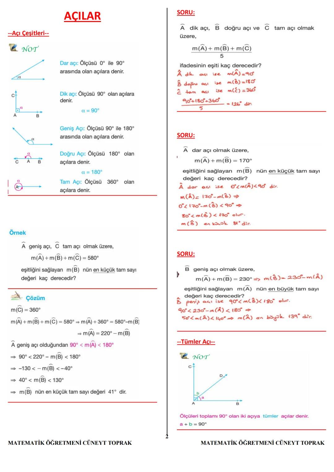 10.VE 11.SINIF
GEOMETRİ
DERS
NOTLARI
MATEMATİK
ÖĞRETMENİ
CÜNEYT TOPRAK
(10/G, 11/B, 11/D)
LİSESİ
19
KIVE TENİK ANAD
1
M
EMATİK ÖĞRETMENİ CÜN