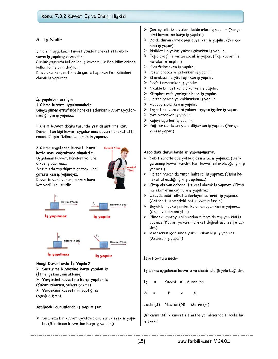 Kuvvet,İş ve Enerji İlişkisi