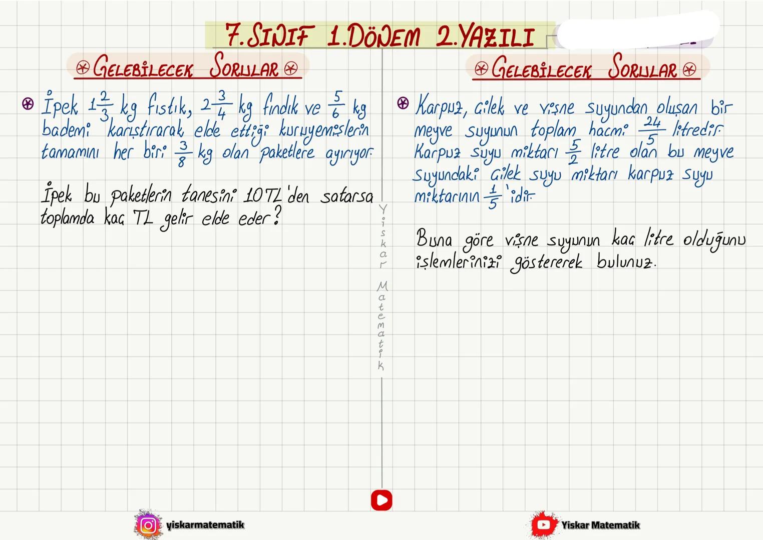 ◇TOPLAMA İŞLEMİ
NOT
7. SINIF 1. DÖNEM 2. YAZILI
① Aynı işaretli ise : Artı (Topla)
Ortak işaret
◇(+4) + (+7)=
◇(-4)+(-7) =
◇(+13)+(+5