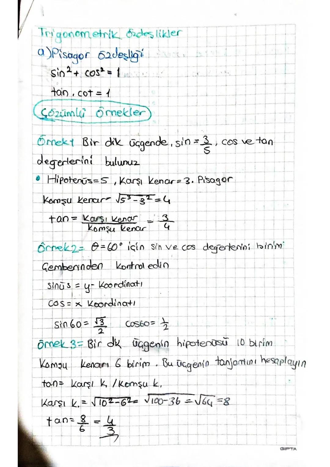 Temel Trigonometrik Oran
Dik üçgende 1 acının karşısındaki kenar, komşusundaki
kenar ve hipotenūs kullanılarak 3 temel trigonometrik
Oran t