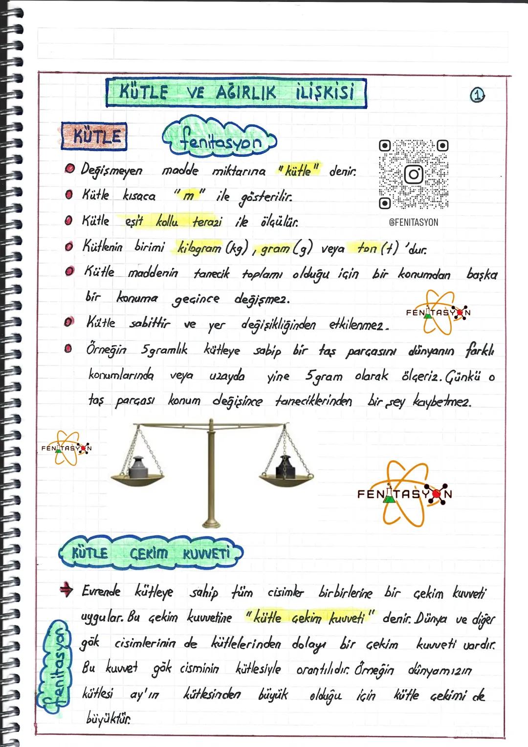 # KÜTLE VE AĞIRLIK İLİŞKİSİ
## KÜTLE
fenitasyon
* Değişmeyen madde miktarına "kütle" denir.
* Kütle kısaca "m" ile gösterilir.
* Kü