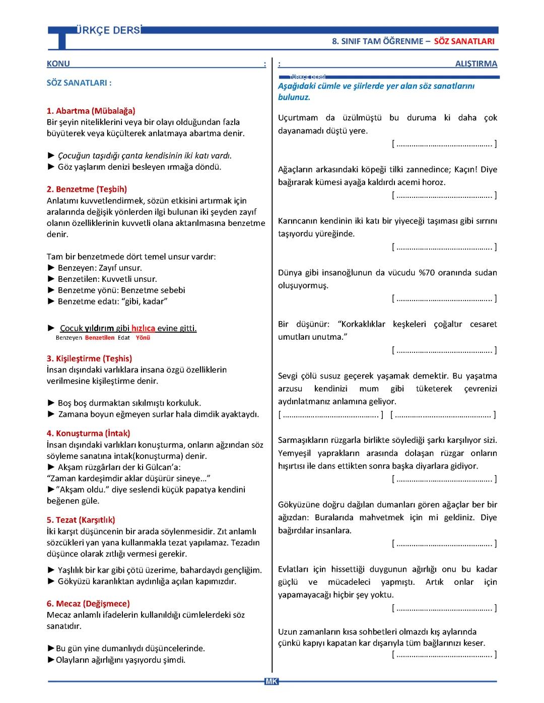 Türkçe Söz Sanatları: Örneklerle Açıklama