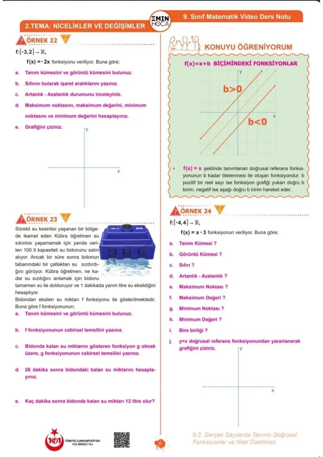 9. Sınıf Matematik Video Ders Notu
KONUYU ÖĞRENİYORUM
FONKSİYONLAR İLE İLGİLİ TEMEL BİLGİLER
Bir fonksiyonda herhangi bir sayının değeri b