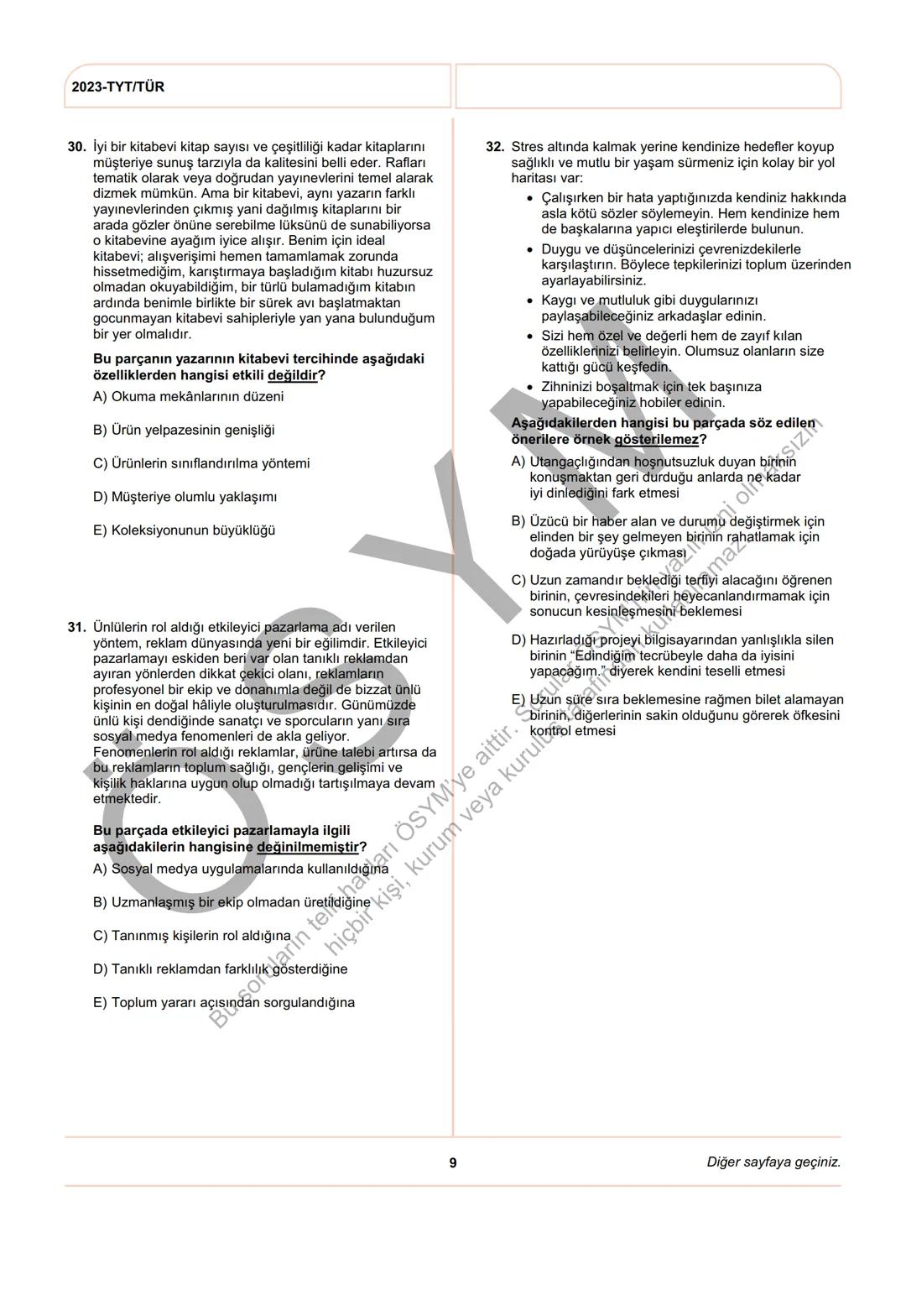 ÖSYM
T.C. Ölçme, Seçme ve Yerleştirme Merkezi
YÜKSEKÖĞRETİM KURUMLARI SINAVI
TEMEL YETERLİLİK TESTİ
(2023-TYT)
17 HAZİRAN 2023 CUMARTESİ
Bu