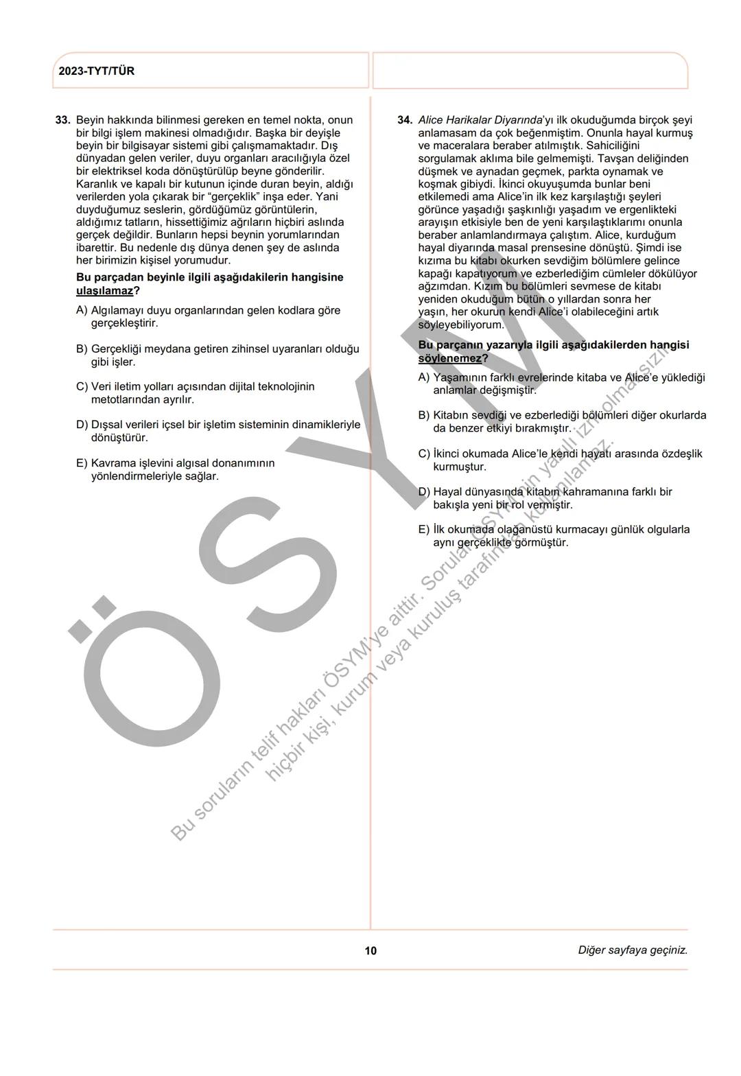 ÖSYM
T.C. Ölçme, Seçme ve Yerleştirme Merkezi
YÜKSEKÖĞRETİM KURUMLARI SINAVI
TEMEL YETERLİLİK TESTİ
(2023-TYT)
17 HAZİRAN 2023 CUMARTESİ
Bu