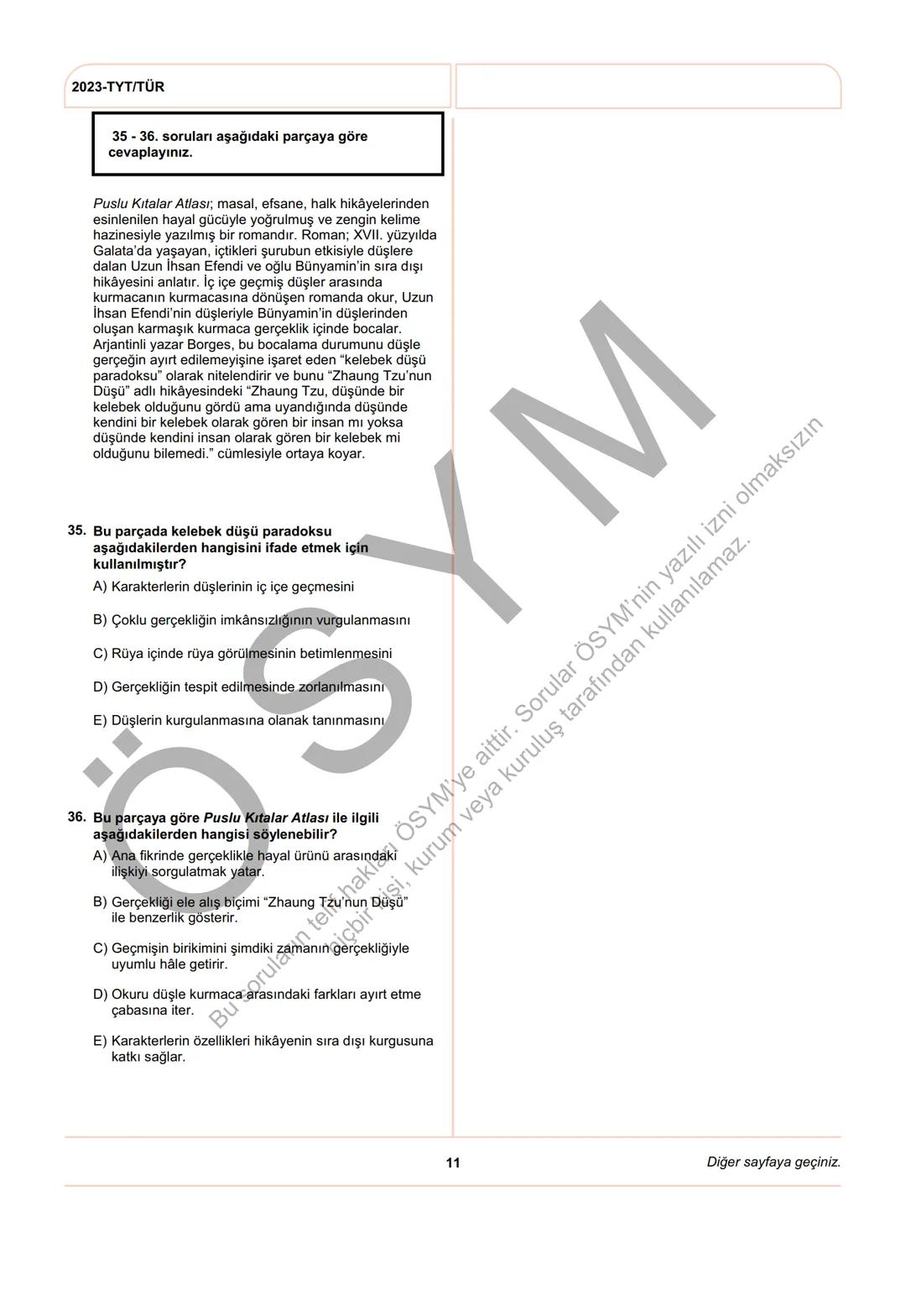 ÖSYM
T.C. Ölçme, Seçme ve Yerleştirme Merkezi
YÜKSEKÖĞRETİM KURUMLARI SINAVI
TEMEL YETERLİLİK TESTİ
(2023-TYT)
17 HAZİRAN 2023 CUMARTESİ
Bu