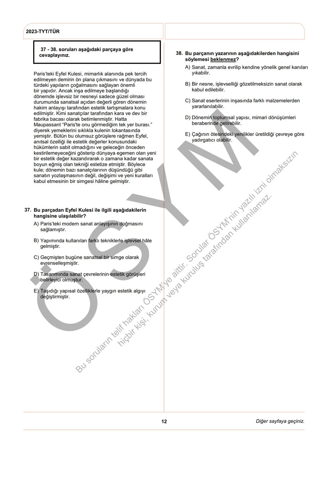 ÖSYM
T.C. Ölçme, Seçme ve Yerleştirme Merkezi
YÜKSEKÖĞRETİM KURUMLARI SINAVI
TEMEL YETERLİLİK TESTİ
(2023-TYT)
17 HAZİRAN 2023 CUMARTESİ
Bu