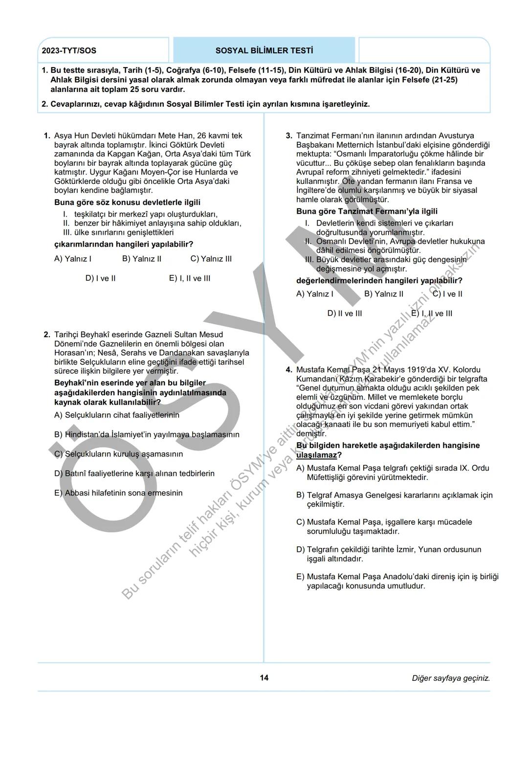 ÖSYM
T.C. Ölçme, Seçme ve Yerleştirme Merkezi
YÜKSEKÖĞRETİM KURUMLARI SINAVI
TEMEL YETERLİLİK TESTİ
(2023-TYT)
17 HAZİRAN 2023 CUMARTESİ
Bu