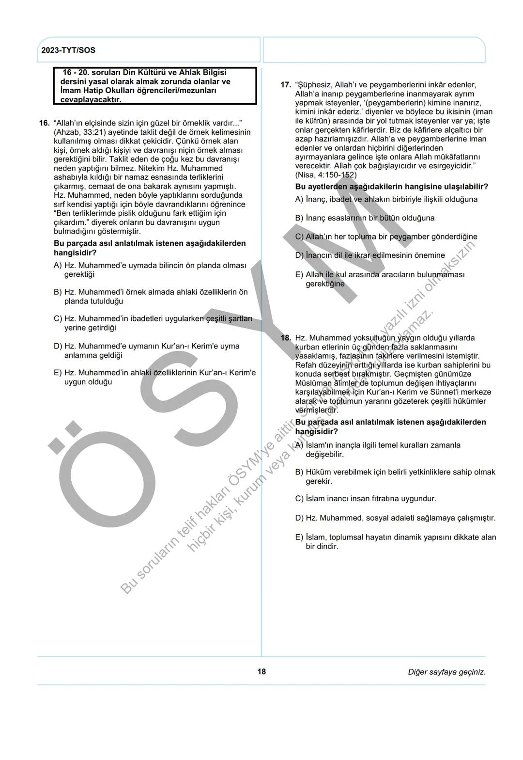 ÖSYM
T.C. Ölçme, Seçme ve Yerleştirme Merkezi
YÜKSEKÖĞRETİM KURUMLARI SINAVI
TEMEL YETERLİLİK TESTİ
(2023-TYT)
17 HAZİRAN 2023 CUMARTESİ
Bu