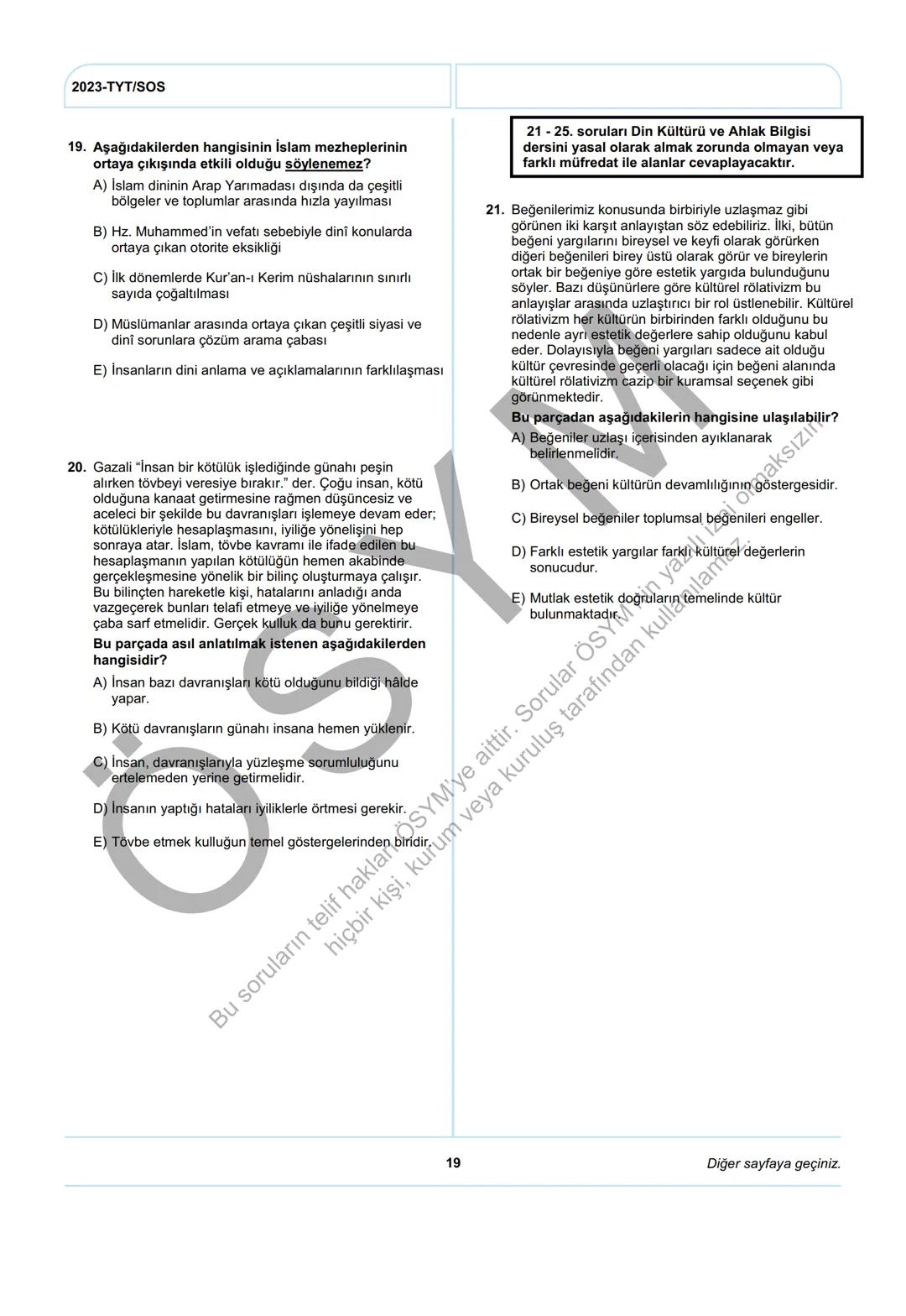 ÖSYM
T.C. Ölçme, Seçme ve Yerleştirme Merkezi
YÜKSEKÖĞRETİM KURUMLARI SINAVI
TEMEL YETERLİLİK TESTİ
(2023-TYT)
17 HAZİRAN 2023 CUMARTESİ
Bu
