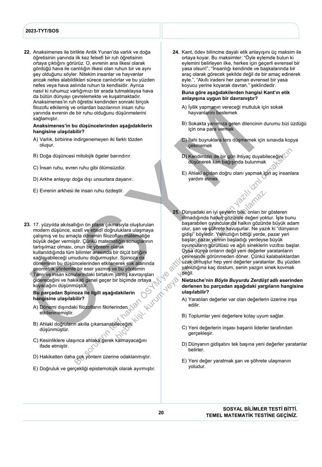 ÖSYM
T.C. Ölçme, Seçme ve Yerleştirme Merkezi
YÜKSEKÖĞRETİM KURUMLARI SINAVI
TEMEL YETERLİLİK TESTİ
(2023-TYT)
17 HAZİRAN 2023 CUMARTESİ
Bu