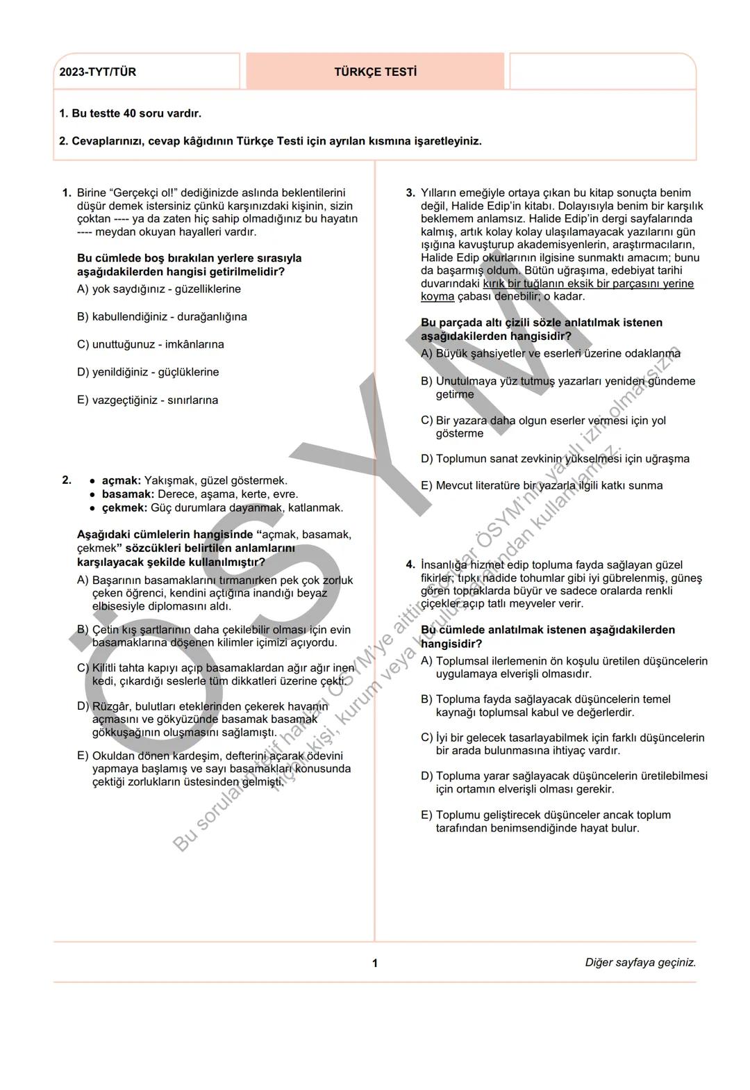 ÖSYM
T.C. Ölçme, Seçme ve Yerleştirme Merkezi
YÜKSEKÖĞRETİM KURUMLARI SINAVI
TEMEL YETERLİLİK TESTİ
(2023-TYT)
17 HAZİRAN 2023 CUMARTESİ
Bu