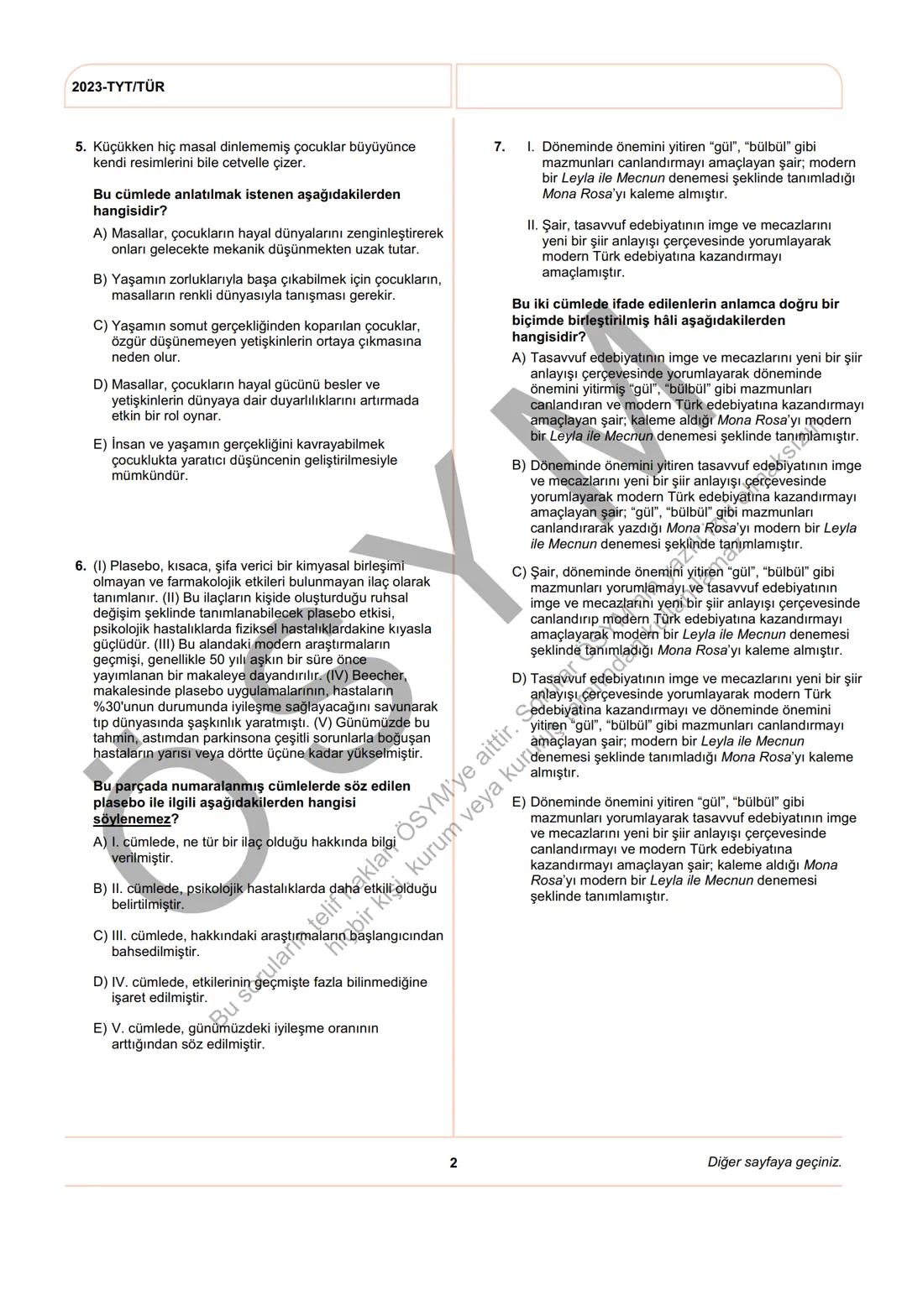 ÖSYM
T.C. Ölçme, Seçme ve Yerleştirme Merkezi
YÜKSEKÖĞRETİM KURUMLARI SINAVI
TEMEL YETERLİLİK TESTİ
(2023-TYT)
17 HAZİRAN 2023 CUMARTESİ
Bu