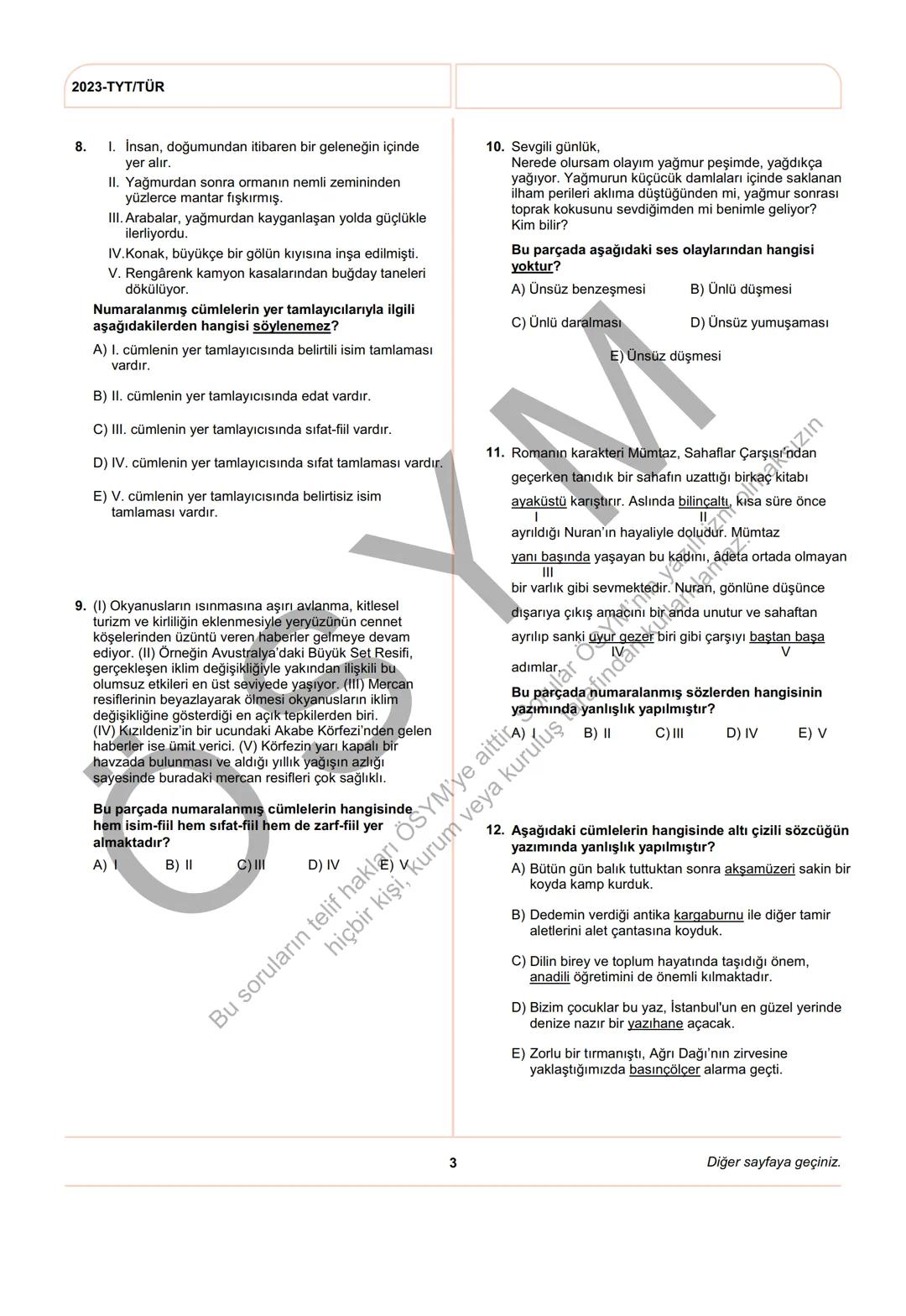 ÖSYM
T.C. Ölçme, Seçme ve Yerleştirme Merkezi
YÜKSEKÖĞRETİM KURUMLARI SINAVI
TEMEL YETERLİLİK TESTİ
(2023-TYT)
17 HAZİRAN 2023 CUMARTESİ
Bu