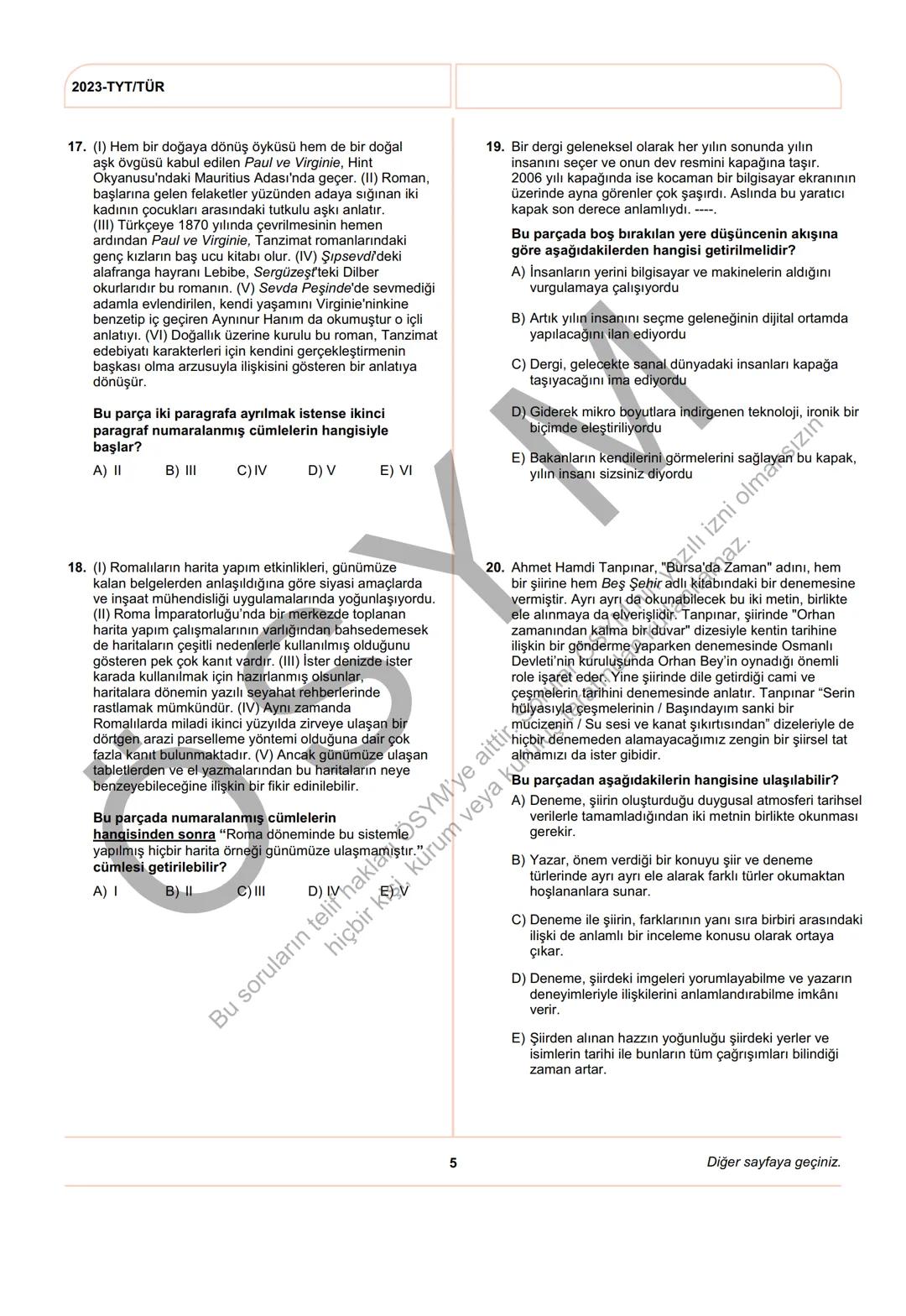 ÖSYM
T.C. Ölçme, Seçme ve Yerleştirme Merkezi
YÜKSEKÖĞRETİM KURUMLARI SINAVI
TEMEL YETERLİLİK TESTİ
(2023-TYT)
17 HAZİRAN 2023 CUMARTESİ
Bu